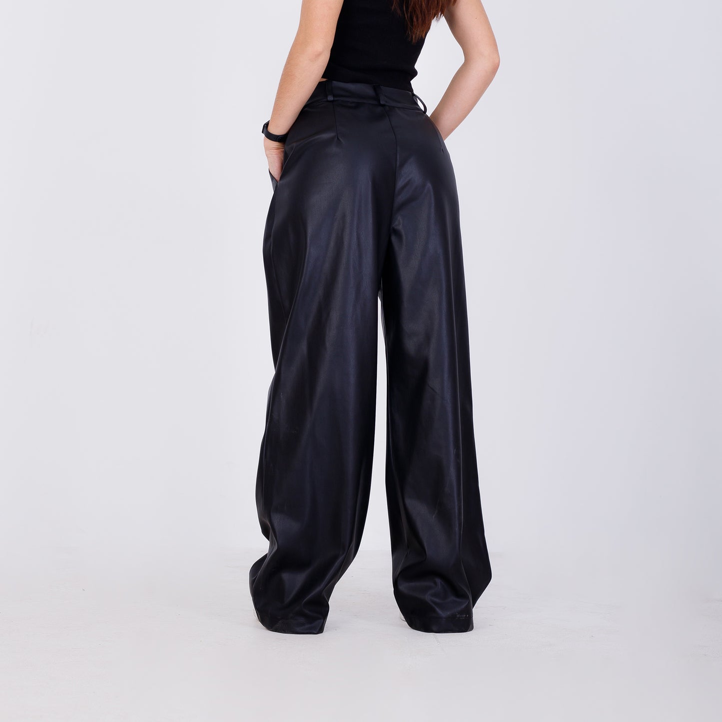 Black Wide Leg Leather Pants