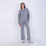 Silver Knitted Set of Zip Neck Sweater & Pants