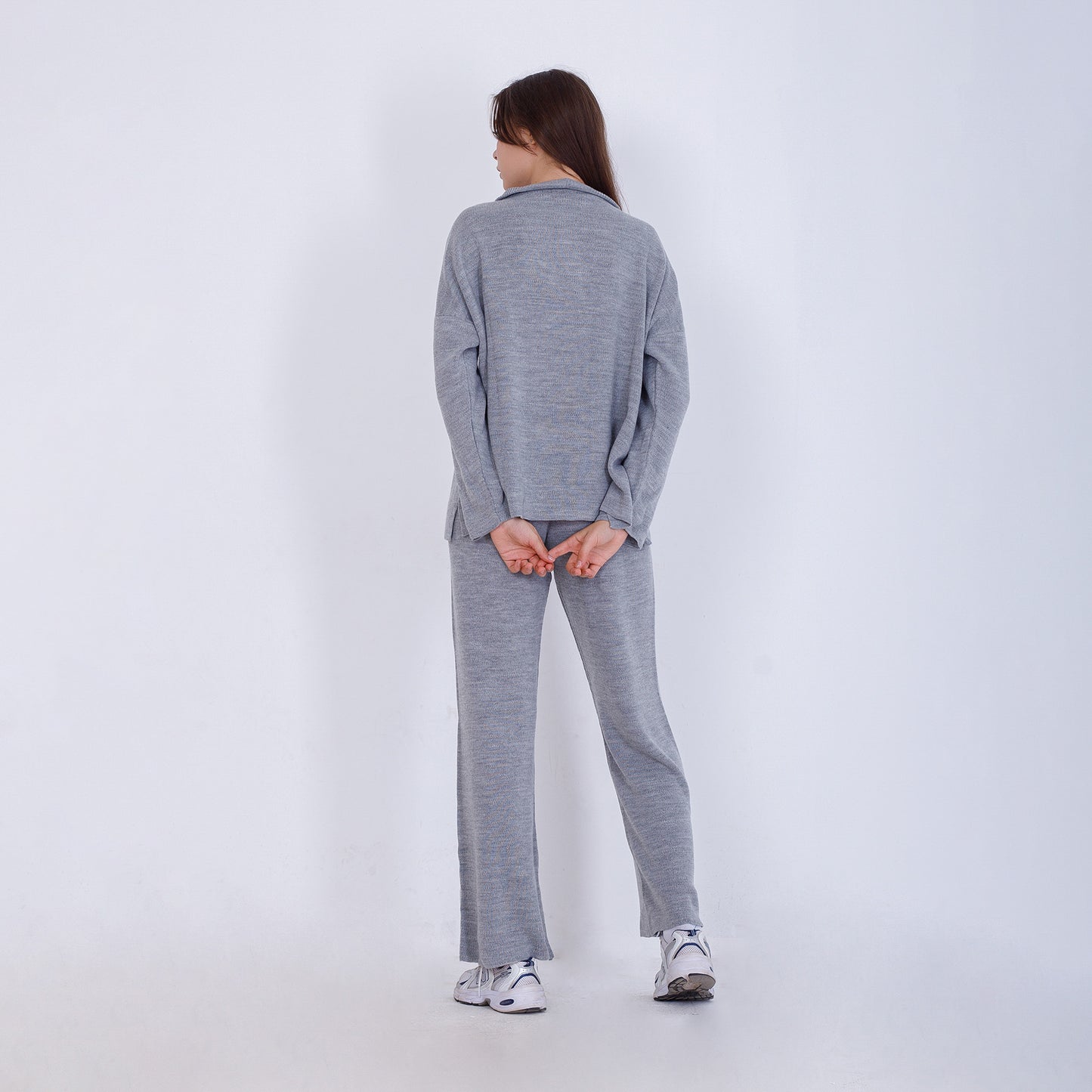 Silver Knitted Set of Zip Neck Sweater & Pants