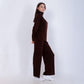 Brown Knitted Set of Zip Neck Sweater & Pants