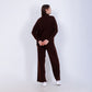 Brown Knitted Set of Zip Neck Sweater & Pants