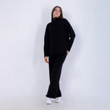 Black Knitted Set of Zip Neck Sweater & Pants