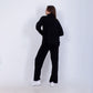 Black Knitted Set of Zip Neck Sweater & Pants