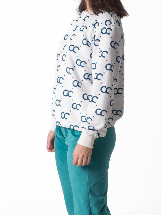 طقم بيجامة مخملية مطبوعة باللون الأخضر المزرق