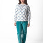 Teal Green Printed Velvet Pajama Set