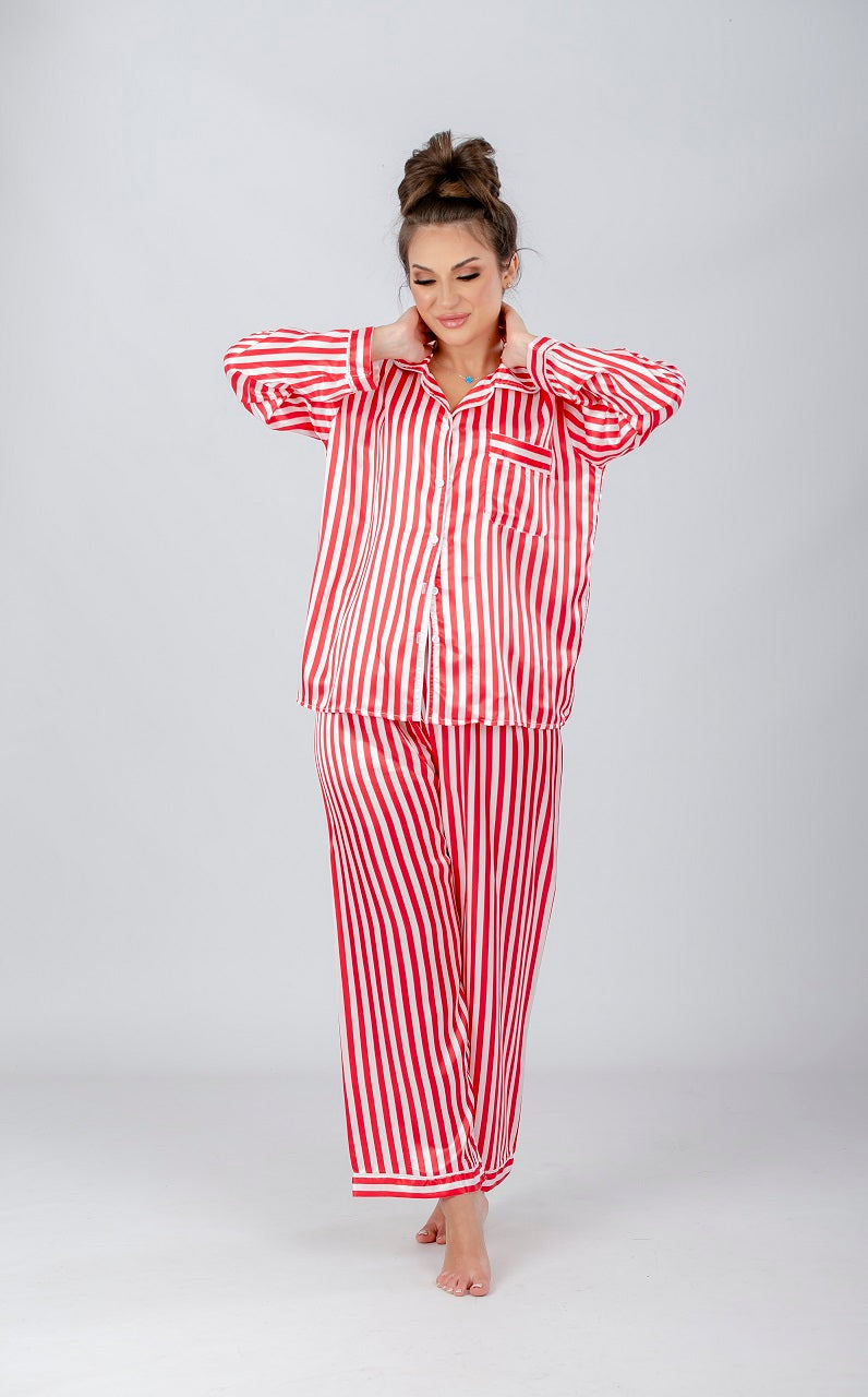 Red Striped Satin Pajama Set