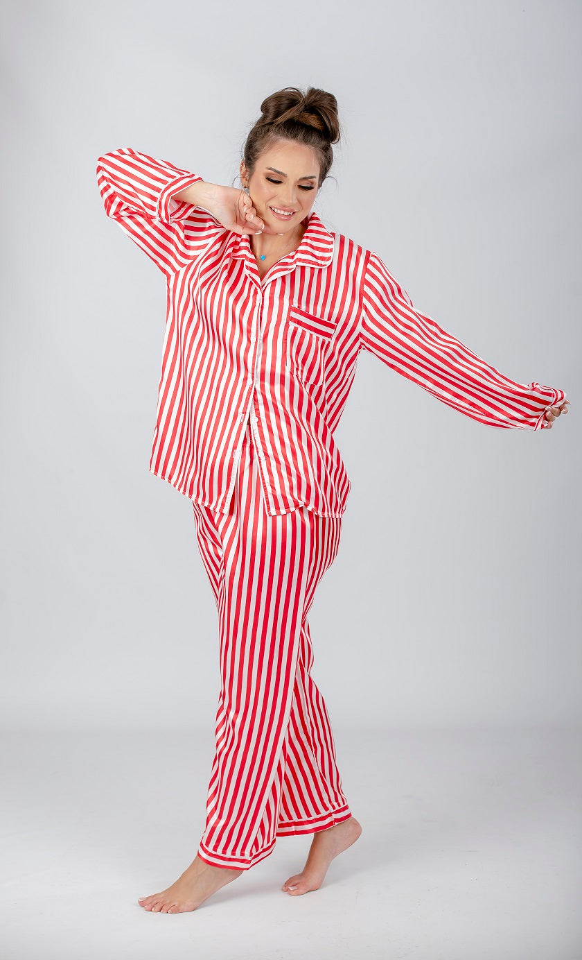 Red Striped Satin Pajama Set