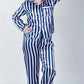 Dark Blue Striped Satin Pajama Set