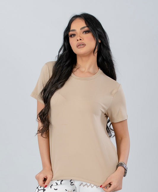 تي شيرت أساسي سادة بلون القهوة الفاتحة