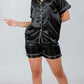 Black Piping Satin Short Pajama Set