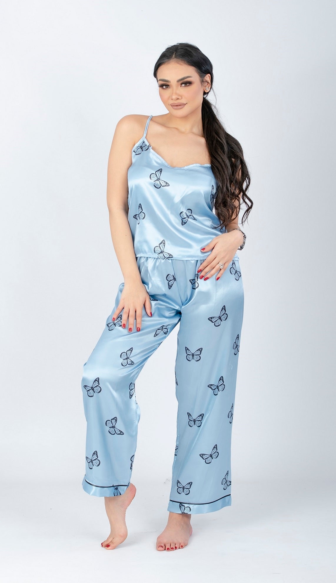 Baby Blue 3 Pieces Butterfly Print Pajama Set