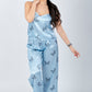 Baby Blue 3 Pieces Butterfly Print Pajama Set