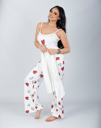 Red Hearts Printed 2 Pieces Pajama Set
