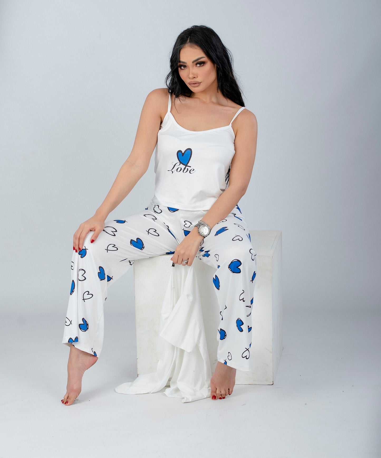 Blue Hearts Printed 2 Pieces Pajama Set