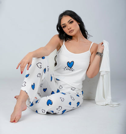 Blue Hearts Printed 2 Pieces Pajama Set