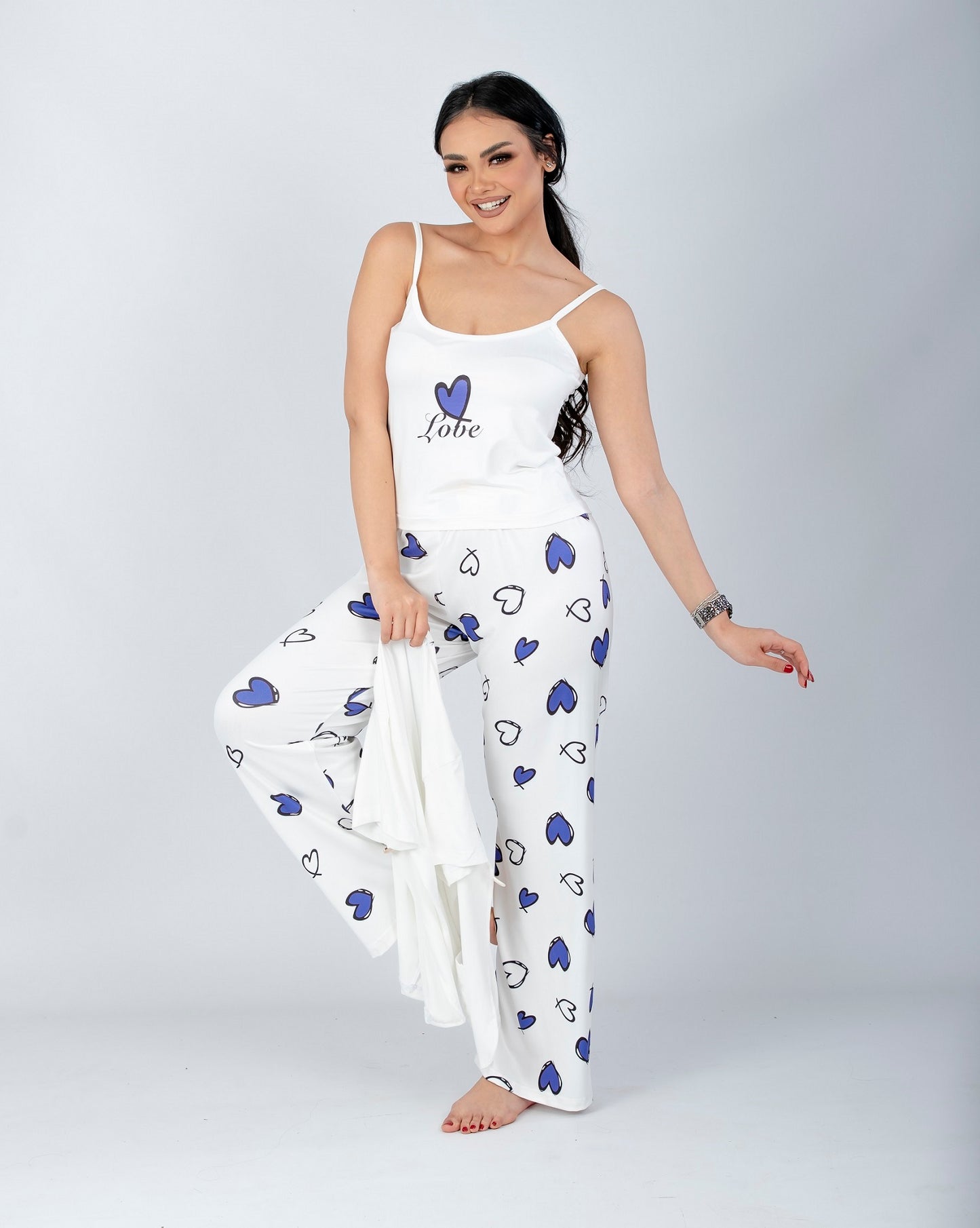 Purple Hearts Printed 2 Pieces Pajama Set