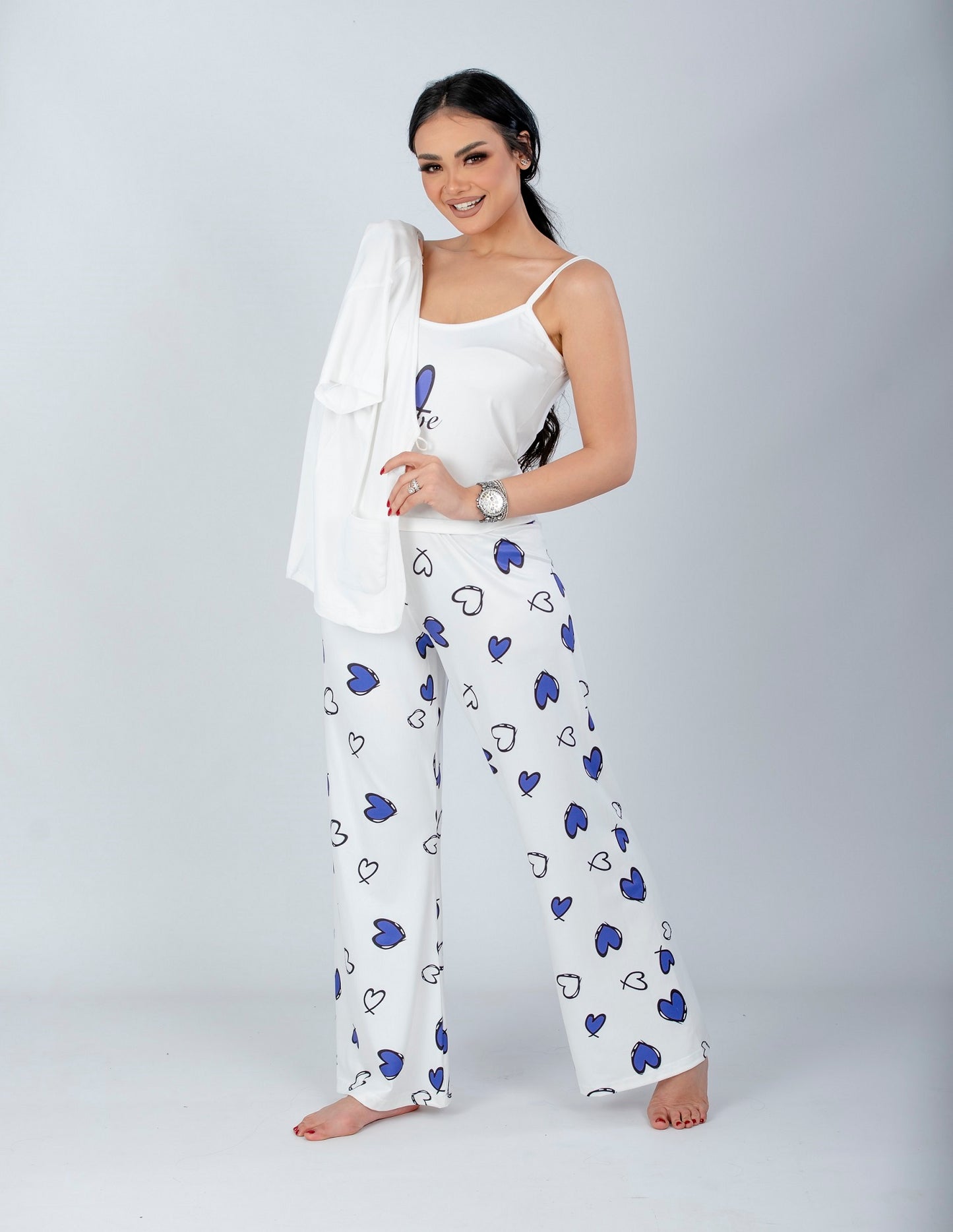 Purple Hearts Printed 2 Pieces Pajama Set