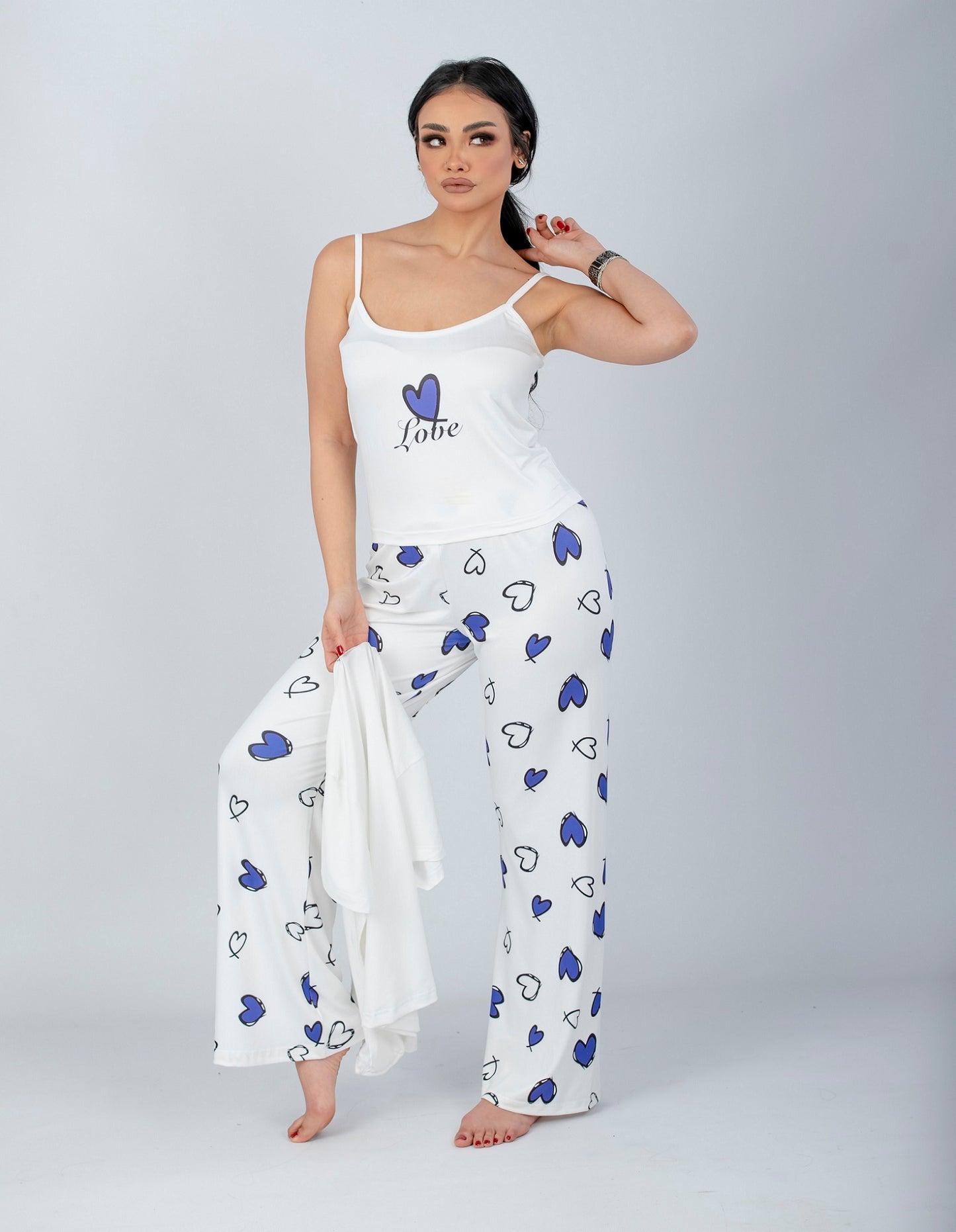 Purple Hearts Printed 2 Pieces Pajama Set