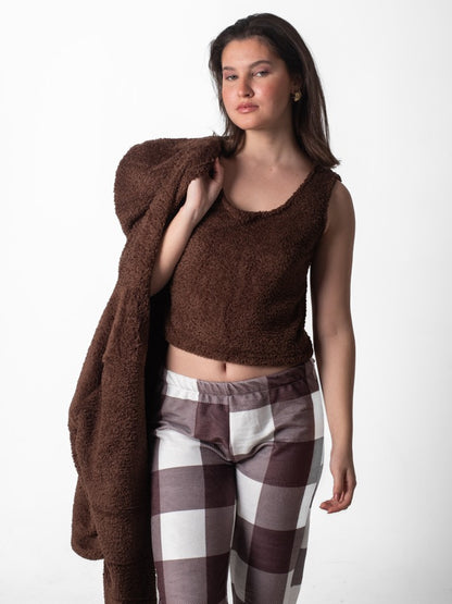 طقم بيجامة تيدي بغطاء رأس، بني، 3 قطع