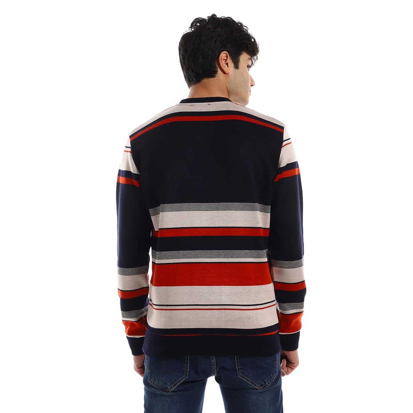 Striped V-Neck Fleeced Pullover - بلوفر صوف مخطط برقبة V