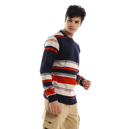 Striped Crew Neck Fleeced Pullover - بلوفر صوف مخطط برقبة دائرية