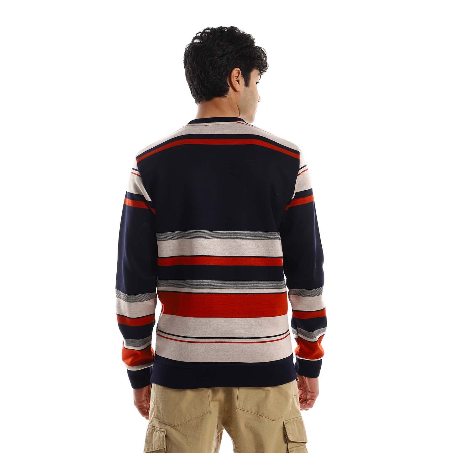 Striped Crew Neck Fleeced Pullover - بلوفر صوف مخطط برقبة دائرية
