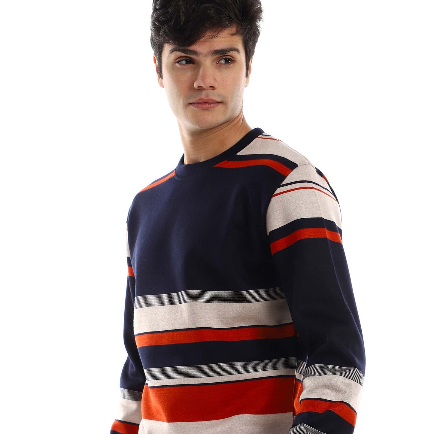 Striped Crew Neck Fleeced Pullover - بلوفر صوف مخطط برقبة دائرية