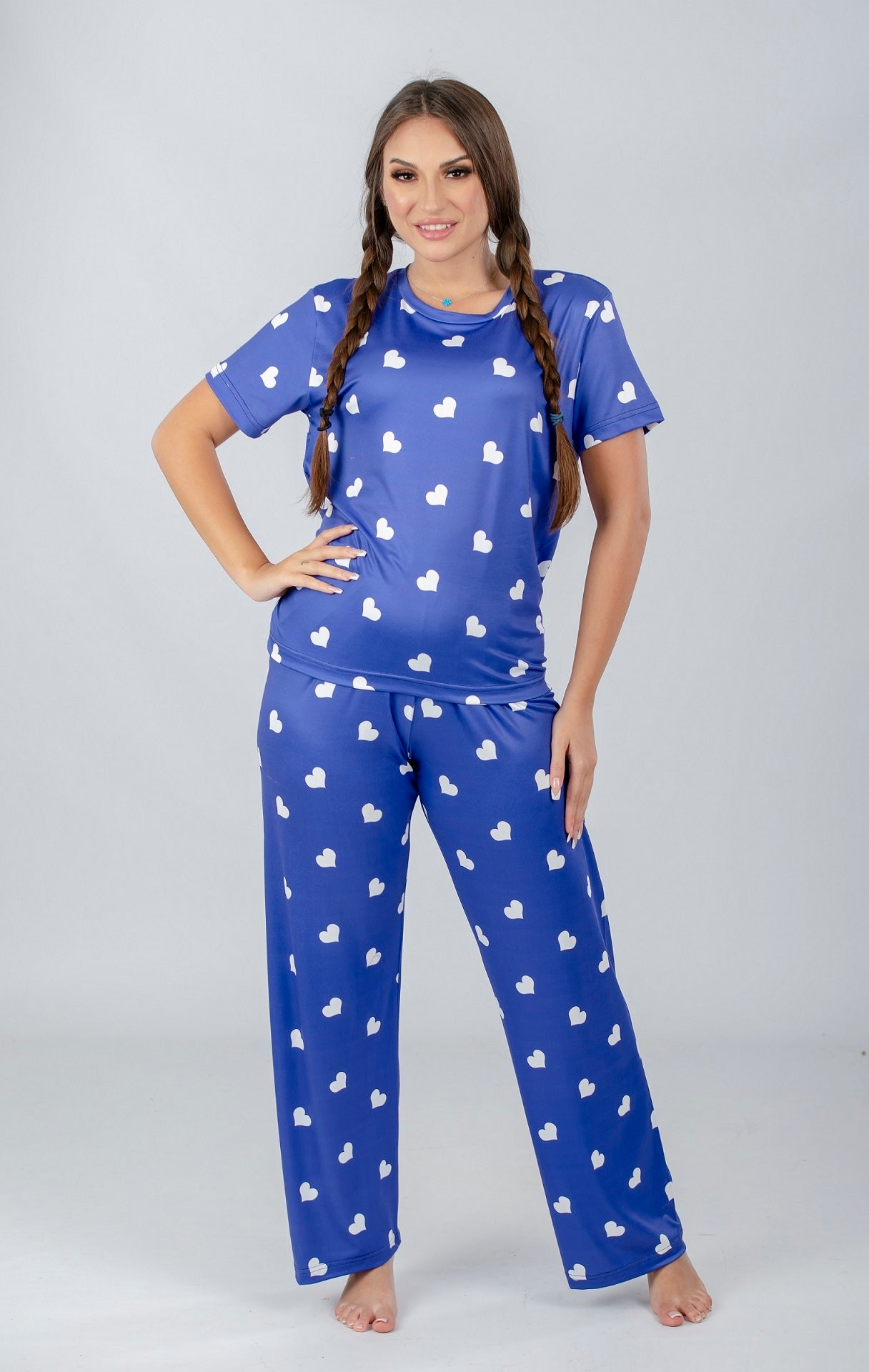 Purple Hearts Printed Pajama Set