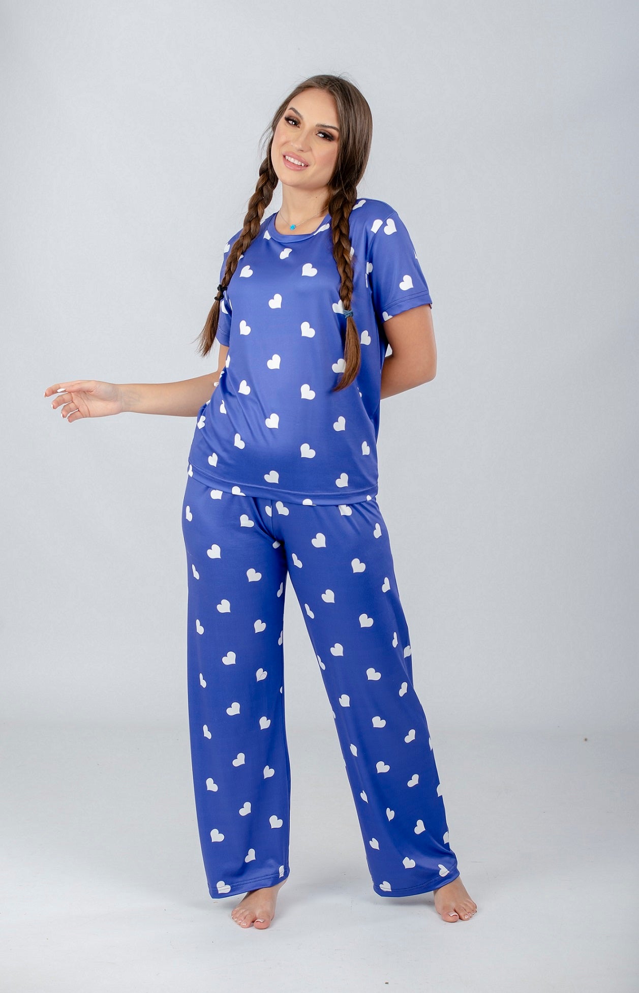 Purple Hearts Printed Pajama Set