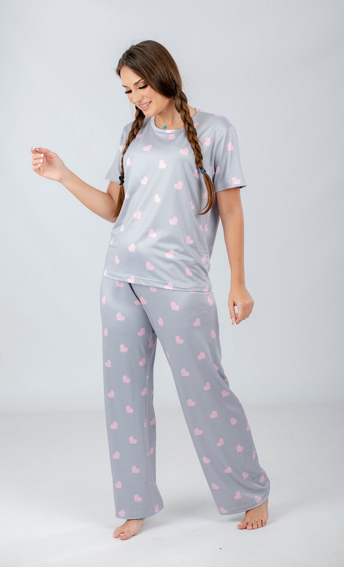 Gray Hearts Printed Pajama Set