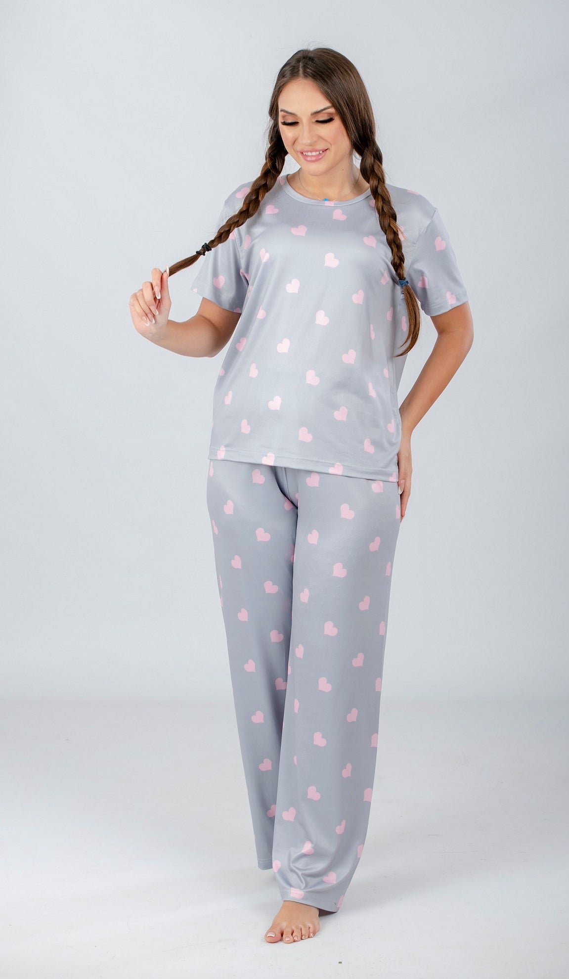 Gray Hearts Printed Pajama Set