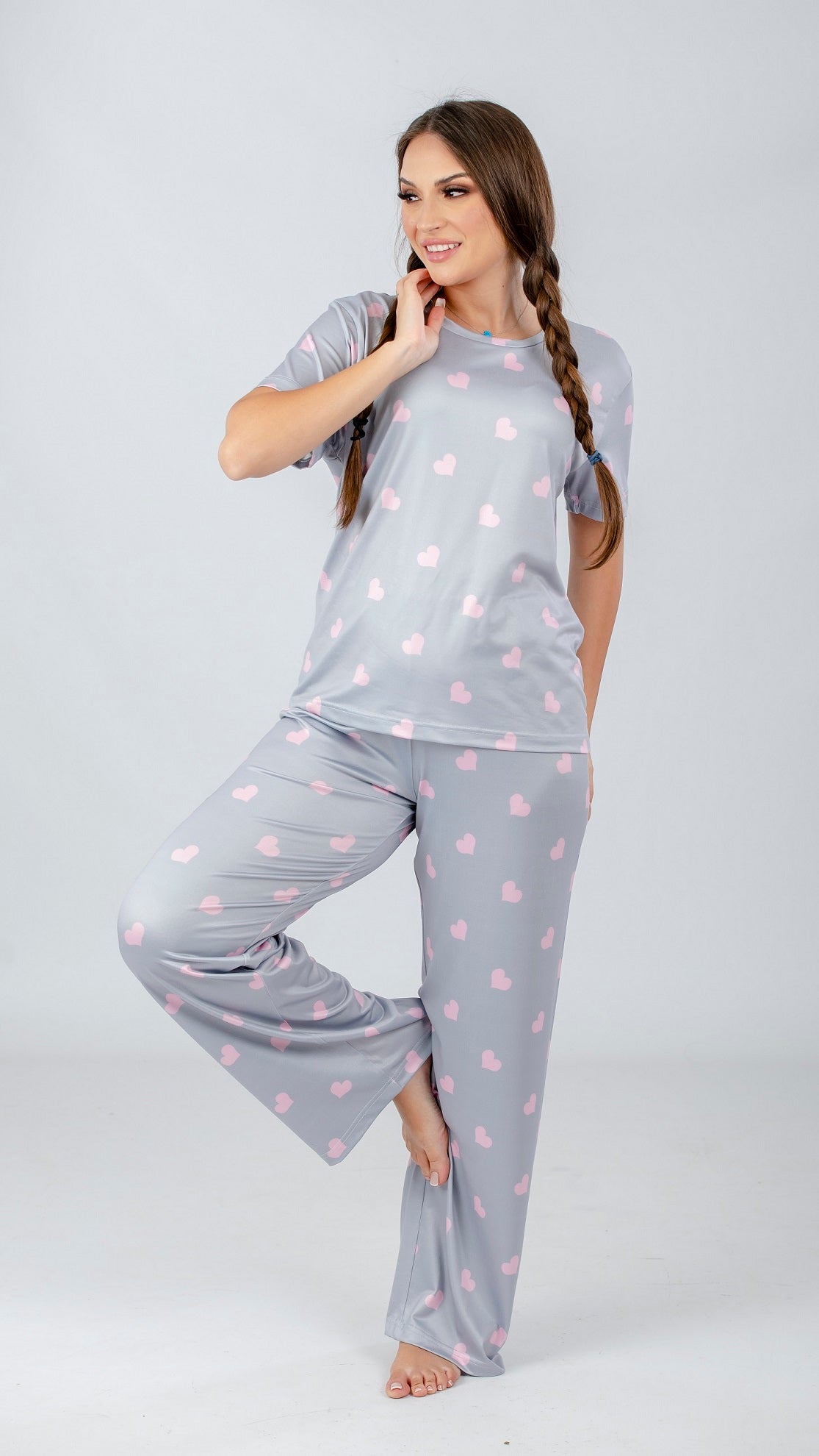 Gray Hearts Printed Pajama Set