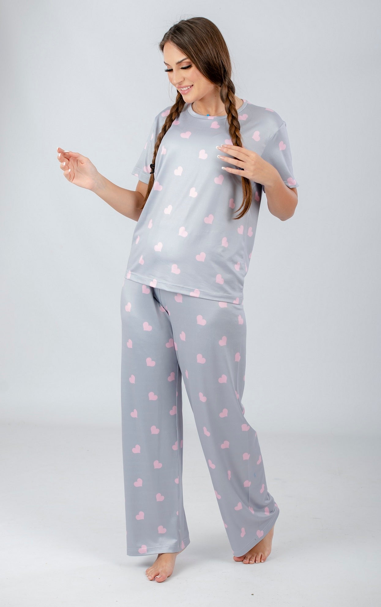 Gray Hearts Printed Pajama Set