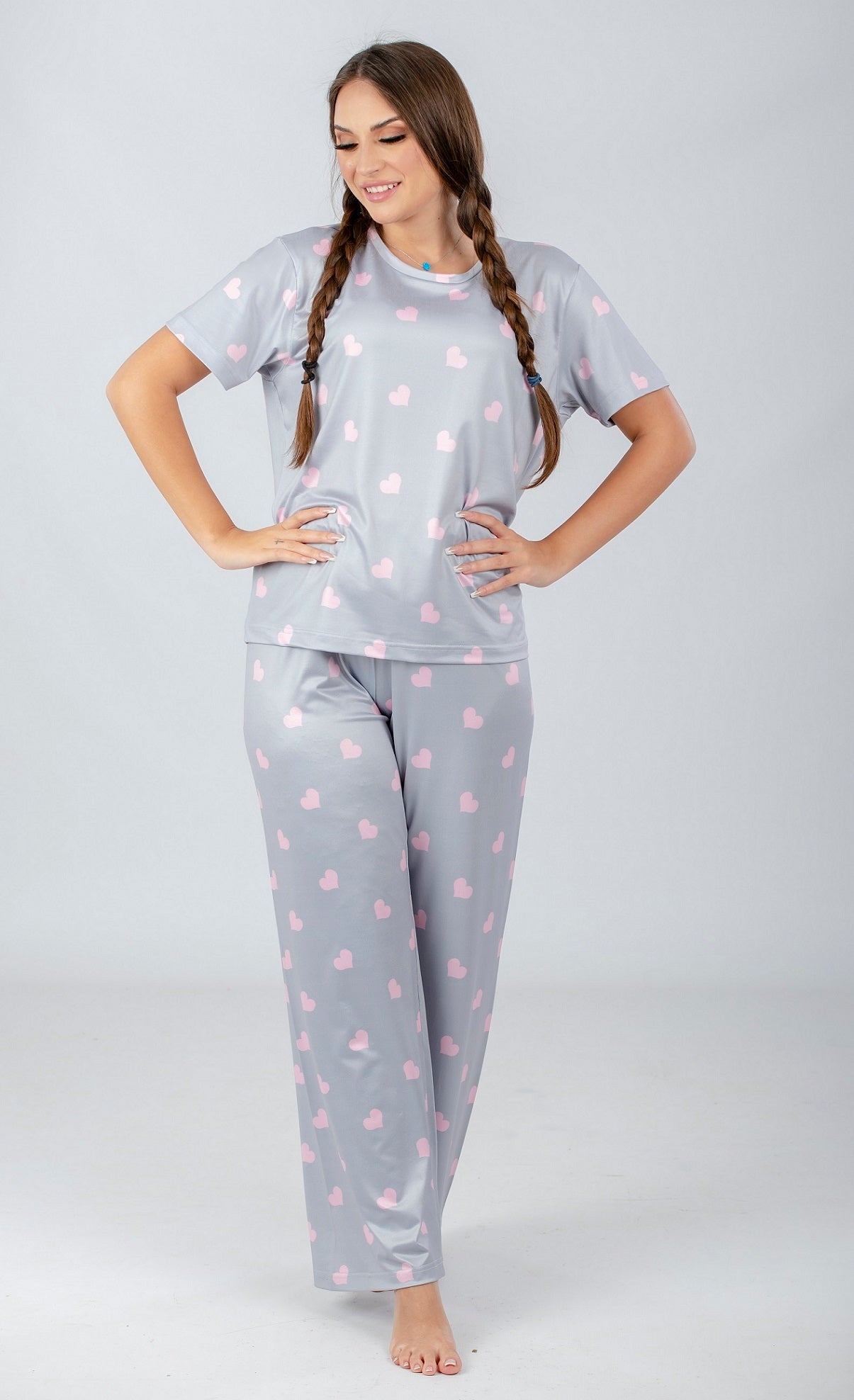 Gray Hearts Printed Pajama Set