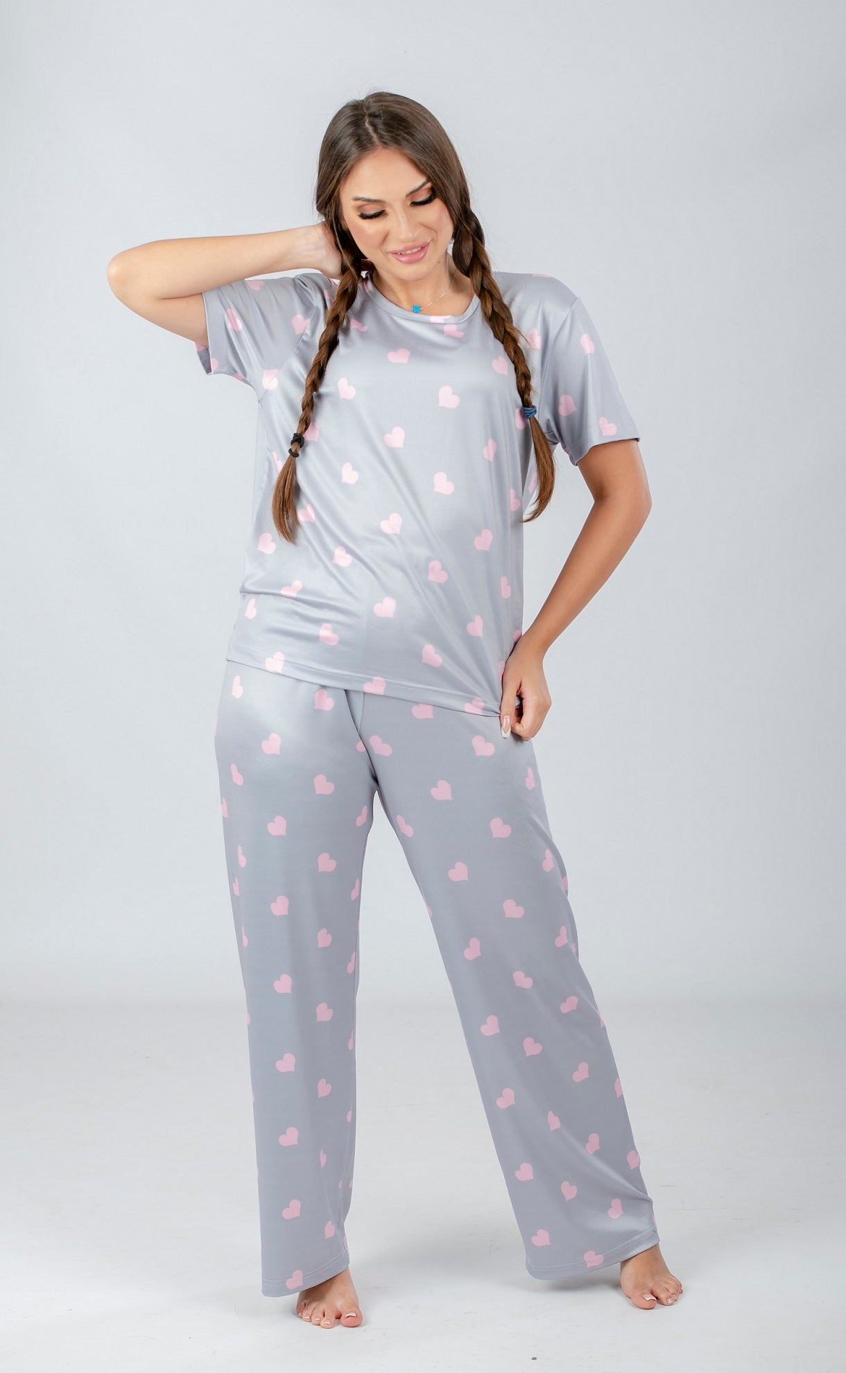 Gray Hearts Printed Pajama Set