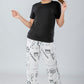 Black Solid Top & Printed Pants Pajama Set