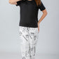 Black Solid Top & Printed Pants Pajama Set