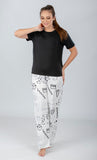 Black Solid Top & Printed Pants Pajama Set