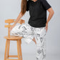 Black Solid Top & Printed Pants Pajama Set