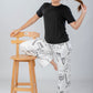 Black Solid Top & Printed Pants Pajama Set