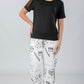 Black Solid Top & Printed Pants Pajama Set