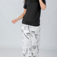 Black Solid Top & Printed Pants Pajama Set