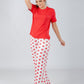 Red Solid Top & Printed Pants Pajama Set