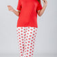 Red Solid Top & Printed Pants Pajama Set