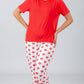 Red Solid Top & Printed Pants Pajama Set