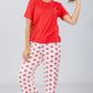 Red Solid Top & Printed Pants Pajama Set