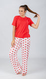 Red Solid Top & Printed Pants Pajama Set