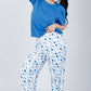 Blue Solid Top & Printed Pants Pajama Set