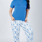 Blue Solid Top & Printed Pants Pajama Set