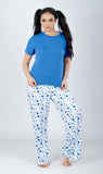 Blue Solid Top & Printed Pants Pajama Set